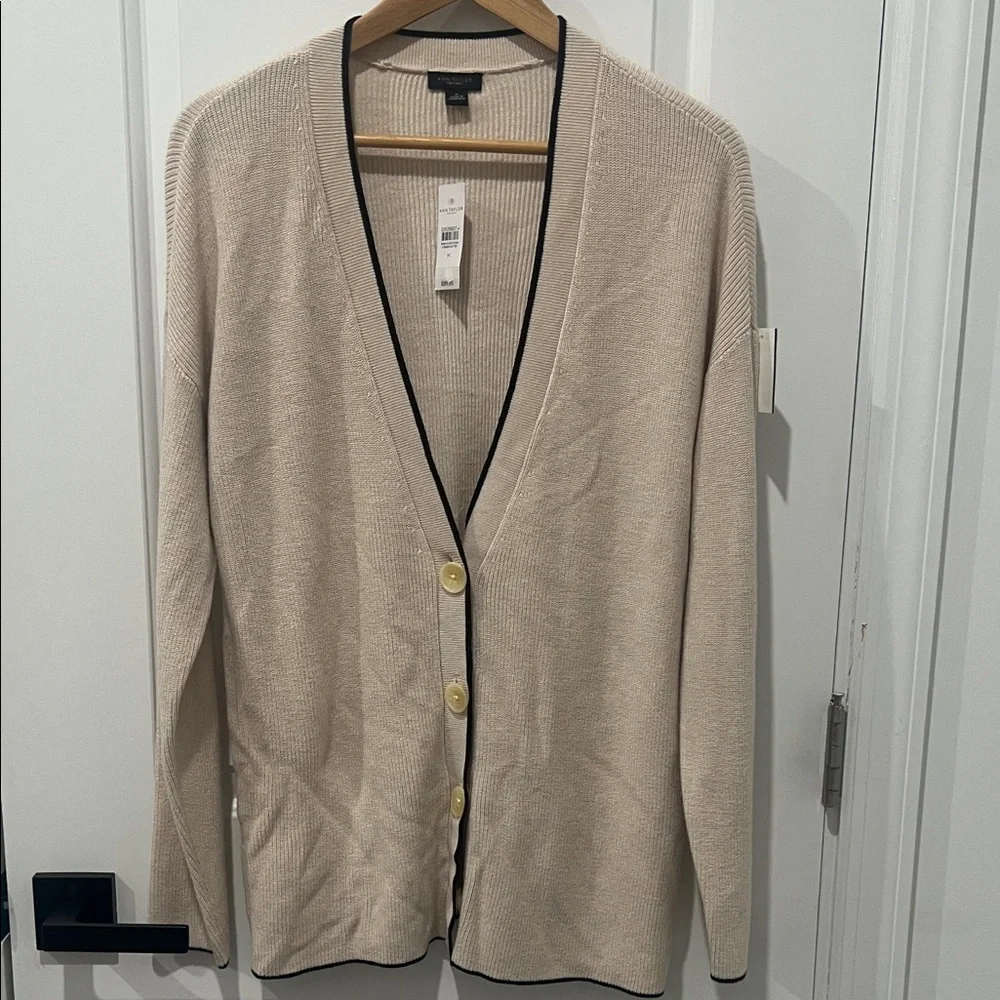 Ann Taylor Factory Beige Cardigan with Black Accents - Picture 1 of 7